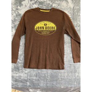 John Deere Brown Long Sleeve Waffle Knit Shirt Men’s Moline Illinois  L